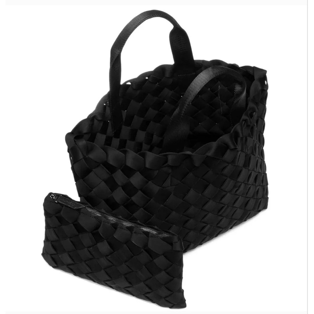 Naghedi Tangier Medium Tote Women Black Woven Neoprene Luxury Handbag St barths
